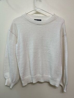 SHEIN Cream Ribbed Crewneck Knit Sweater